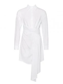 Miss Circle On My Mind White Draped Stretchy Boyfriend Shirt Dress Dresses