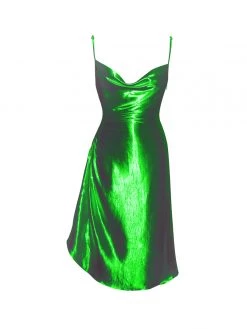 Miss Circle Dresses Montego Green Satin Side Slit Dress