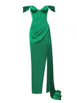 Miss Circle Corsets Zayda Green High Slit Corset Satin Gown
