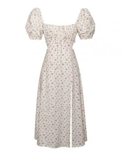 Miss Circle Umaiza Floral Puff Sleeve Backless Linen Midi Dress Dresses