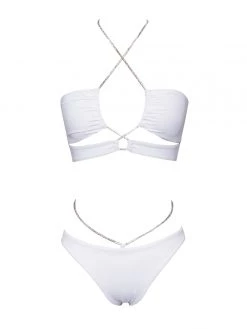Miss Circle Tops Danica White Crystal String Lace Up Bikini Top