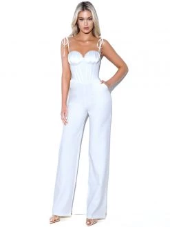 Miss Circle Sarina White Satin Corset Jumpsuit Corsets