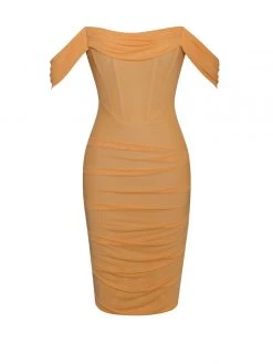 Miss Circle Weslee Orange Off Shoulder Mesh Corset Dress Corsets
