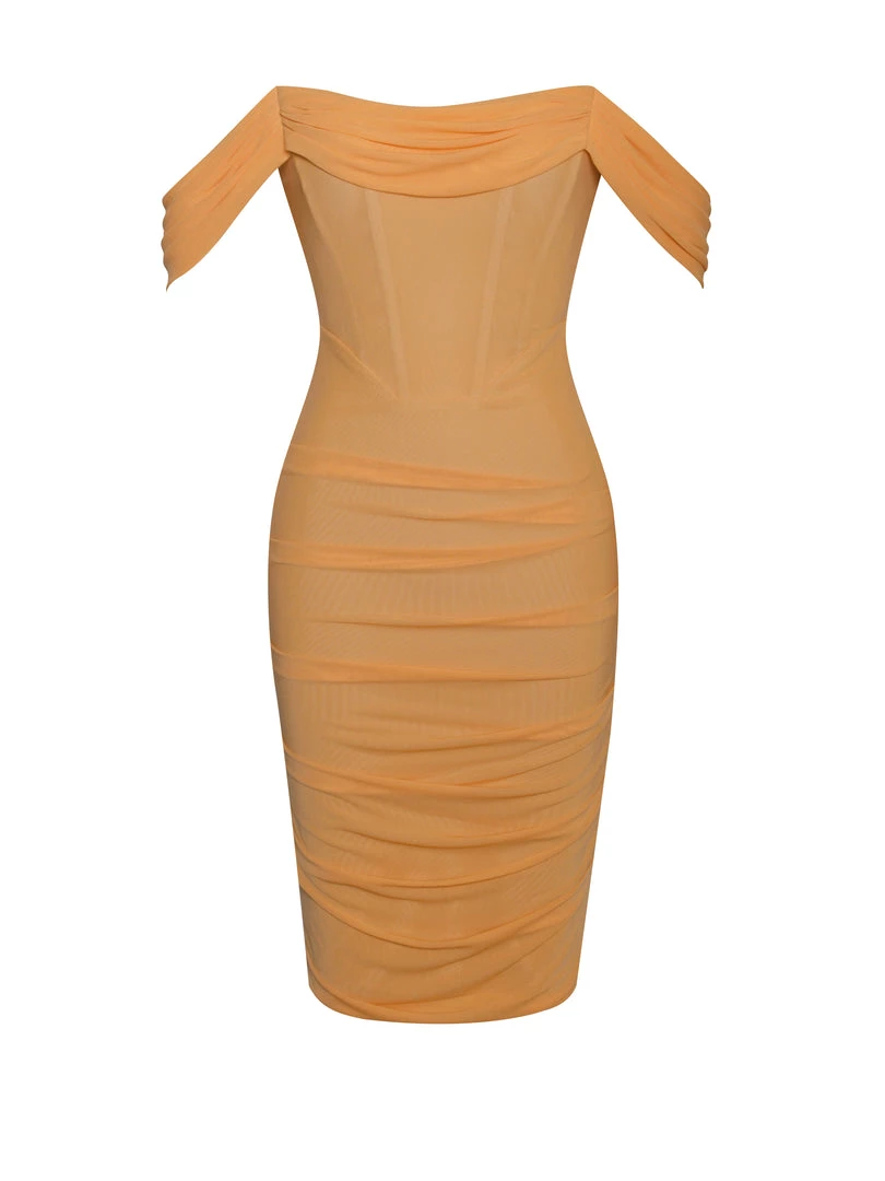 Miss Circle Weslee Orange Off Shoulder Mesh Corset Dress Corsets