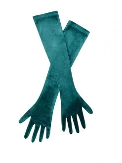 Miss Circle Rayna Teal Criss Cross High Slit Velvet Gown With Gloves Gowns