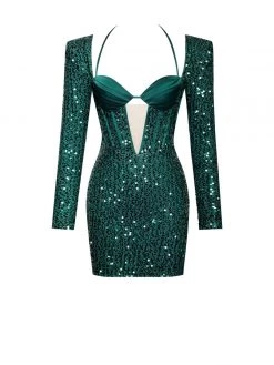 Miss Circle Melina Emerald Green Long Sleeve Sequin Dress Dresses
