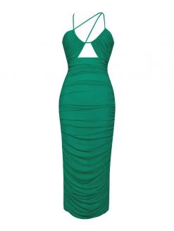 Miss Circle Dresses Felis Green Lace-up Strappy Ruched Mesh Dress