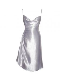 Miss Circle Montego White Satin Side Slit Dress Sale