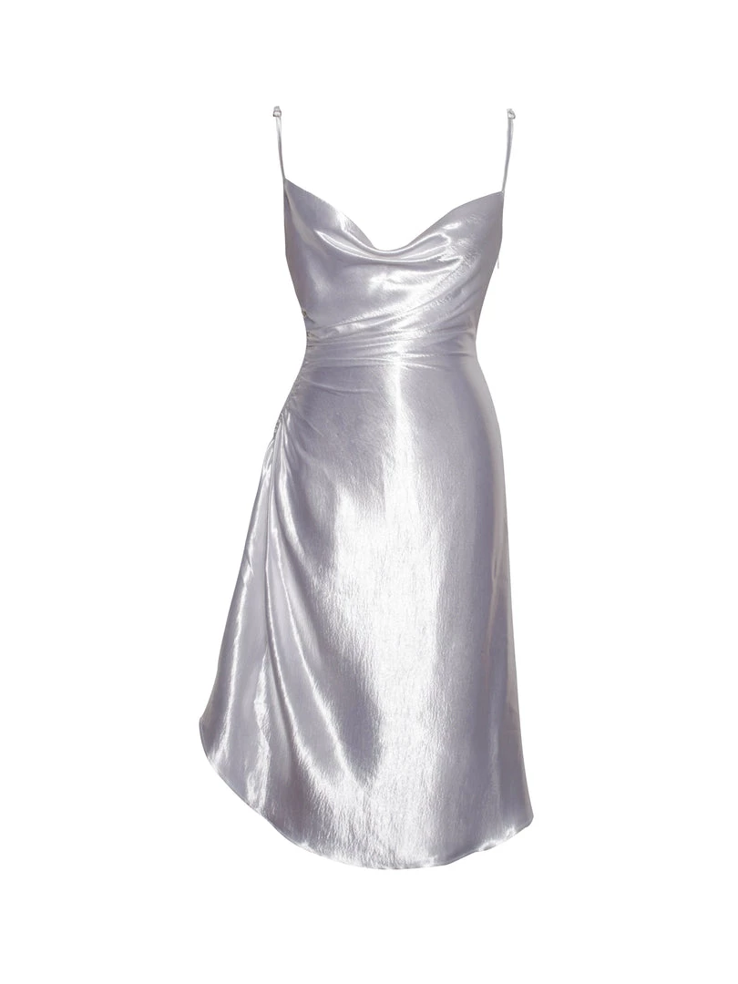 Miss Circle Montego White Satin Side Slit Dress Sale