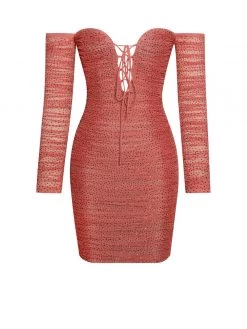 Miss Circle Dresses Blanca Poppy Off Shoulder Long Sleeve Mesh Dress With Crystals