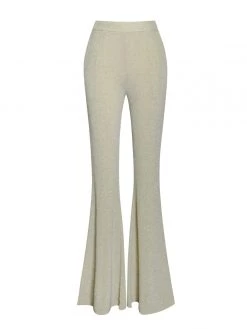 Miss Circle Xiara Pale Yellow Glitter Flare Trousers