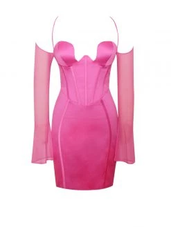 Miss Circle Penina Pink Mesh Sleeve Satin Corset Dress Corsets