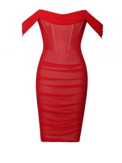 Miss Circle Weslee Red Off Shoulder Mesh Corset Dress