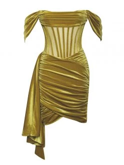 Miss Circle Irisa Gold Draping Off Shoulder Corset Dress Corsets