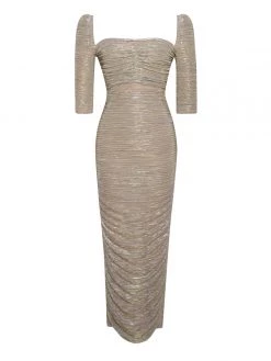 Miss Circle Best Sellers Sorrel Gold Ruched Chiffon Long Maxi Dress