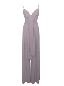 Miss Circle Quita Purple Metallic Tie Front Wide Leg Jumpsuit Dresses
