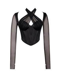 Miss Circle Nataly Black Mesh Satin Corset Top Corsets