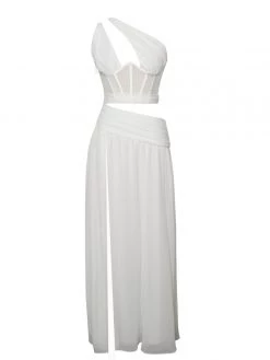 Miss Circle Corsets Natalya White Chiffon Corset Maxi Dress