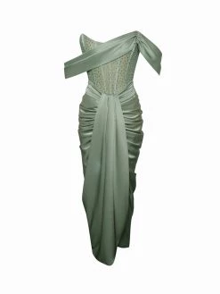 Miss Circle Stella Basil Off Shoulder Crystal Corset Satin Gown Corsets