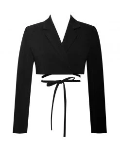 Miss Circle Deana Black Lace Up Crop Blazer Tops