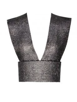 Miss Circle Best Sellers Rhinestone Eyes Fishnet Crystal Deep V Crop Top