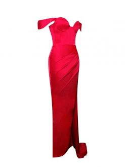 Miss Circle Zayda Red High Slit Corset Satin Gown