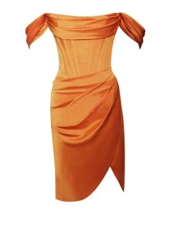 Miss Circle Corsets Wiley Orange Satin Off Shoulder Corset Dress