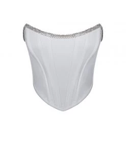 Miss Circle Corsets Melanie White Corset Top With Crystal Trim