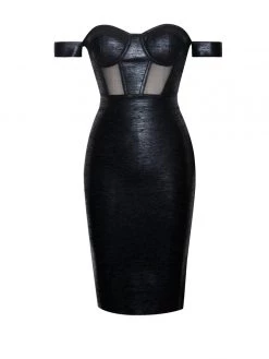 Miss Circle New In Irreplaceable Off Shoulder Black Metallic Bandage Dress