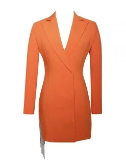 Miss Circle Freya Orange Crystal Fringe Blazer Dress
