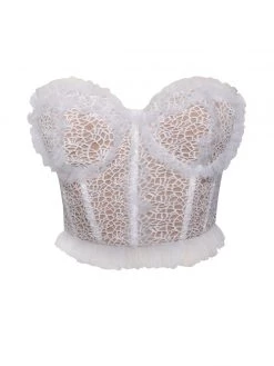 Miss Circle Orah White Mesh And Lace Corset Top