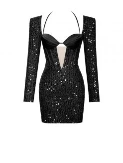 Miss Circle Dresses Melina Black Long Sleeve Sequin Dress