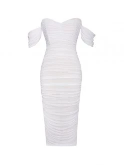 Miss Circle Quenby White Off Shoulder Mesh Maxi Dress
