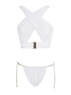 Miss Circle Divine White Thong Bikini Bottom With Chain