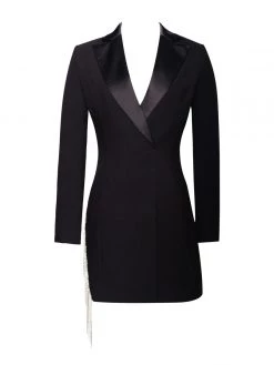 Miss Circle Dresses Freya Black Crystal Fringe Blazer Dress