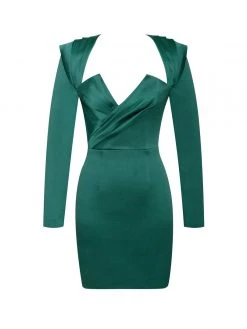 Miss Circle Dresses Faye Emerald Green Long Sleeve Satin Dress