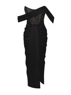 Miss Circle Stella Black Off Shoulder Crystal Corset Satin Gown