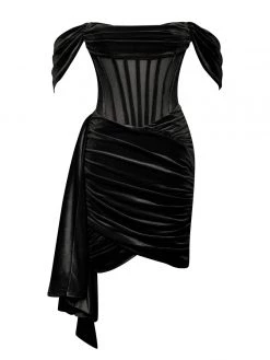 Miss Circle Corsets Irisa Black Draping Off Shoulder Corset Dress
