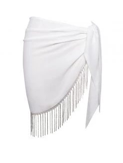 Miss Circle Quill White Cover Up With Crystal Fringe