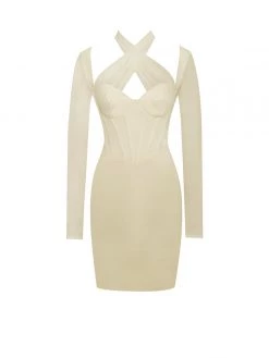 Miss Circle Jocelynn Ivory Satin Mesh Long Sleeve Corset Dress Corsets