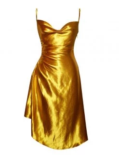Miss Circle Montego Gold Satin Side Slit Dress