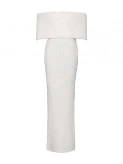 Miss Circle Yuliana White Off Shoulder Long Sweater Dress With Foldover Neckline Dresses