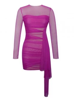 Miss Circle Gillian Fuchsia Long Sleeve Mesh Dress