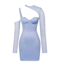 Miss Circle Everlee Baby Blue Mesh Sleeve Satin Corset Dress Corsets
