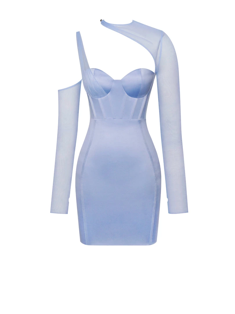Miss Circle Everlee Baby Blue Mesh Sleeve Satin Corset Dress Corsets