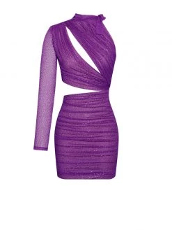 Miss Circle Alaya Dahlia Mesh Crystal One Sleeve Cutout Dress