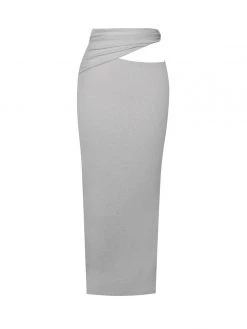 Miss Circle Bottoms Toira Silver Metallic Jersey Cutout Skirt
