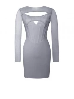 Miss Circle Winston Grey Mesh Long Sleeve Corset Crepe Dress
