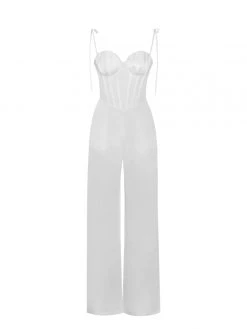 Miss Circle Sarina White Satin Corset Jumpsuit Corsets