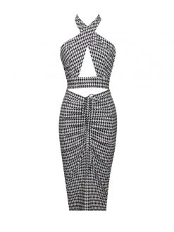 Miss Circle Dresses Hayden Houndstooth Crisscross Halter Neck Dress